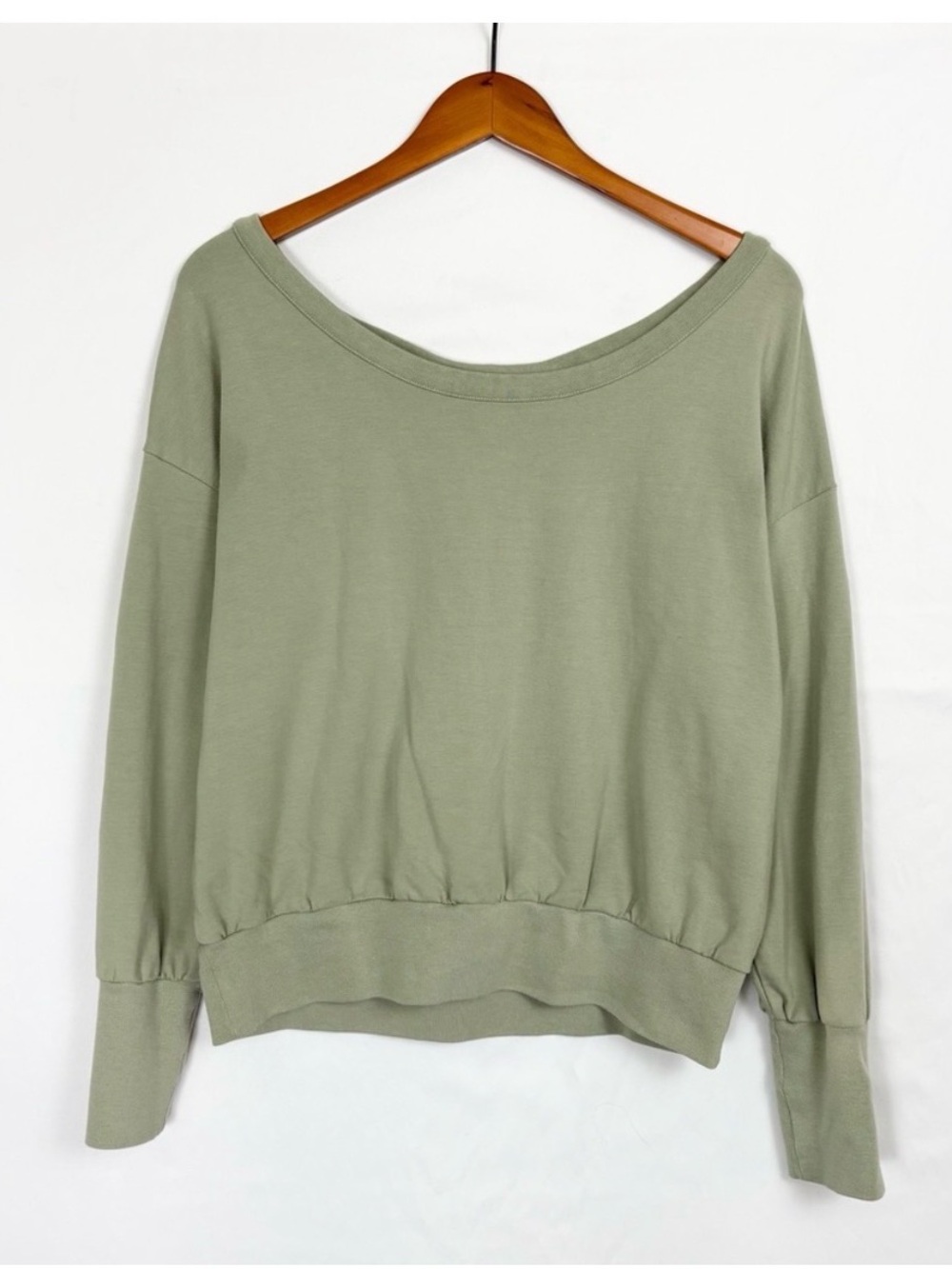 Cuyana Olive Green Boatneck Pullover Sweatshirt
